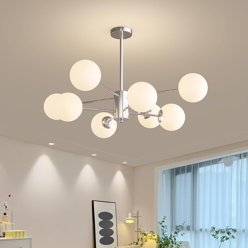 Lampadario Moderno a Sfera in Vetro, Illuminazione a Sospensione con Finitura cromata, plafoniera per Interni E27 per Cucina, Sala da Pranzo, Camera da Letto(6 Lights, Chrome)