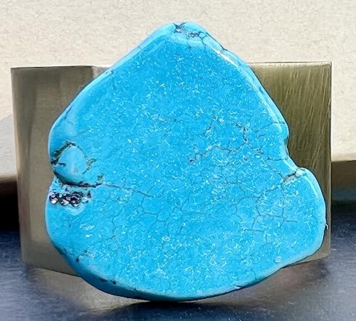 Turquoise Stone And Gold Brass Cuff Bracelet #TOP4