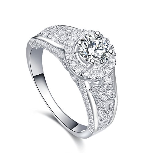 Goldminetrade Gtr4527 S925 Silver Cz Stones Round Shape Wedding Engagement Ring Rhodium Plated #7 Main Stone 1.45 Carats #TOP1