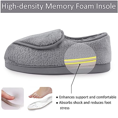 Git-Up Women Memory Foam Diabetic Slippers Arthritis Edema Adjustable Closed Toe Swollen Feet Slippers Comfortable House Indoor Outdoor Shoes With Rubber Sole, Grey 11# #TOP2
