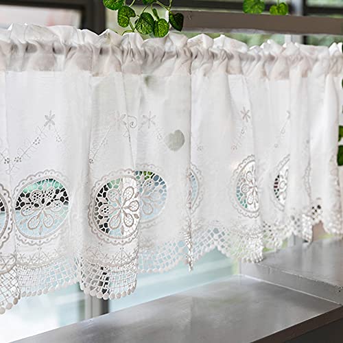 LUNEZY Tenda da Cucina, Tenda da bistrot Stile Country, Tenda da bistrot, Stile Country, Ricamata in Cotone, Tende da caffè per Bagno, Cucina, Piccole finestre, libreria, Guardaroba, sogg - Image 3