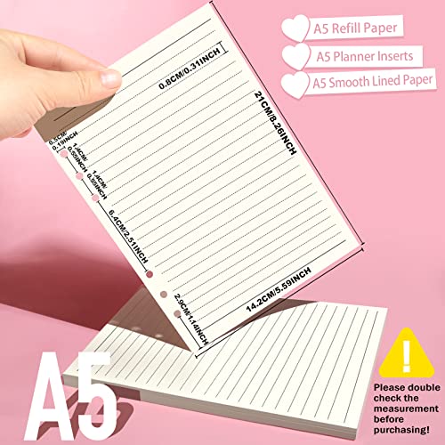 2 Pack A5 Refill Paper & 2Pcs Loose Leaf Pockets & 1 Pack 160Pcs Index Tab With Ruler, Leobro A5 Planner Inserts, 8.25" X 5.55" Lined Paper Refill For 6 Ring Refillable Binder Planner Journal Notebook #TOP1