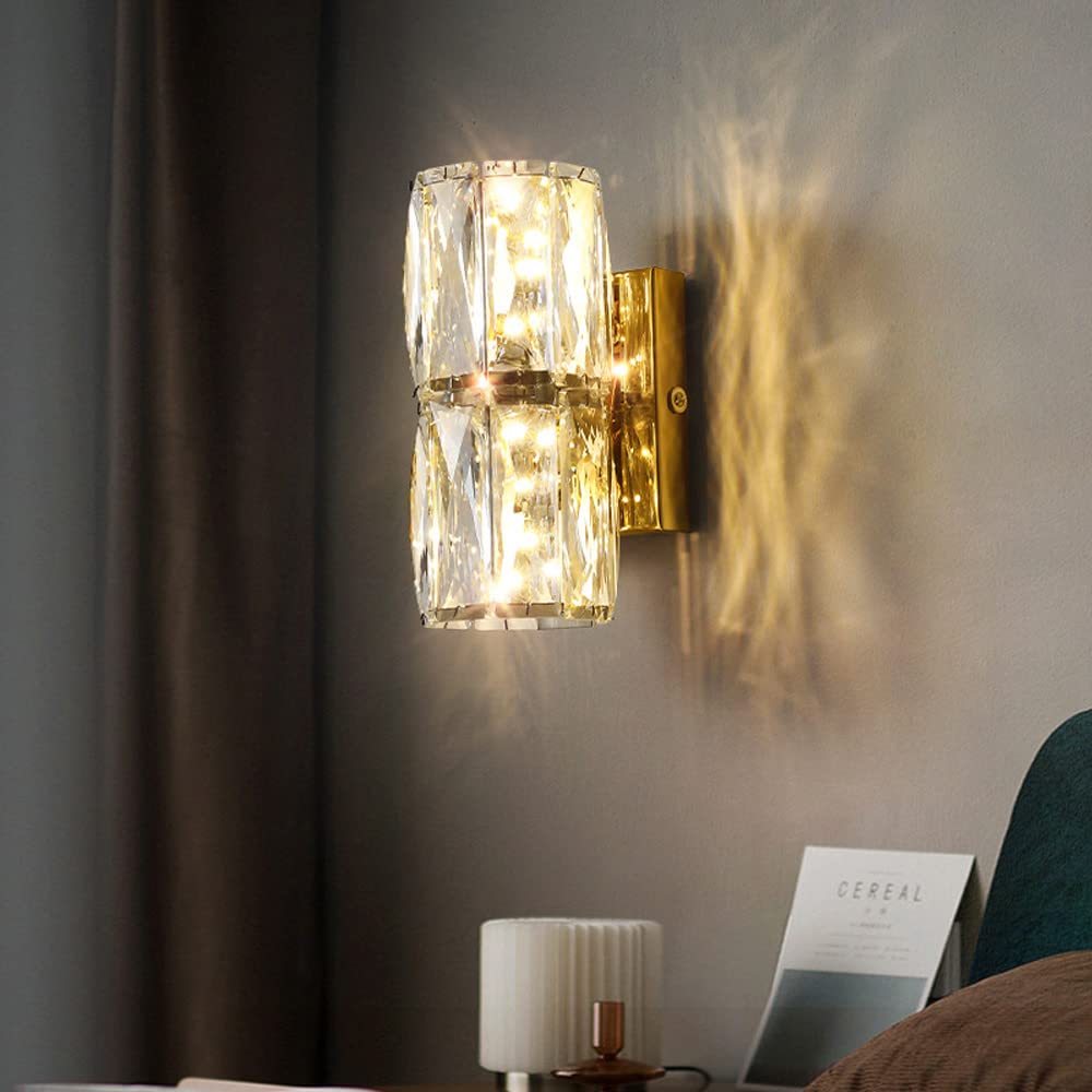 Aplique de pared de cristal LED Luz de montaje en pared posmoderna Lámpara de pared para sala de estar, apliques de pared de metal de lujo Accesorios de iluminación para dormitorio Pasillo Lámparas de