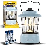 LUXPRO Retro LED Lantern - Battery-Powered Emergency Lantern - Water Resistant - Bright LED Lamp for Indoor & Outdoor Use - Use for Tents, Hiking or Hurricane Prep (Blue, Pack of 1)