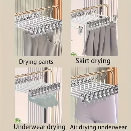 Universalbügel mit Clips, 10 Stück, 30 cm, Metall-Kleiderbügel für Hosen und Röcke, Platzsparend (Weiß)