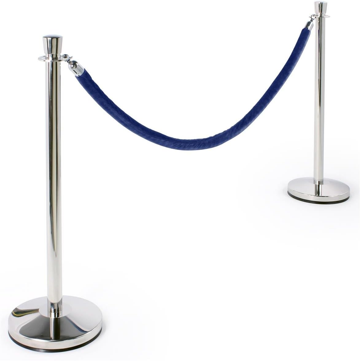 Blue Velvet Rope Stanchions Have Rubberized Bases Supporting The 39 Inch Poles – Polished Chrome Metal Exterior
