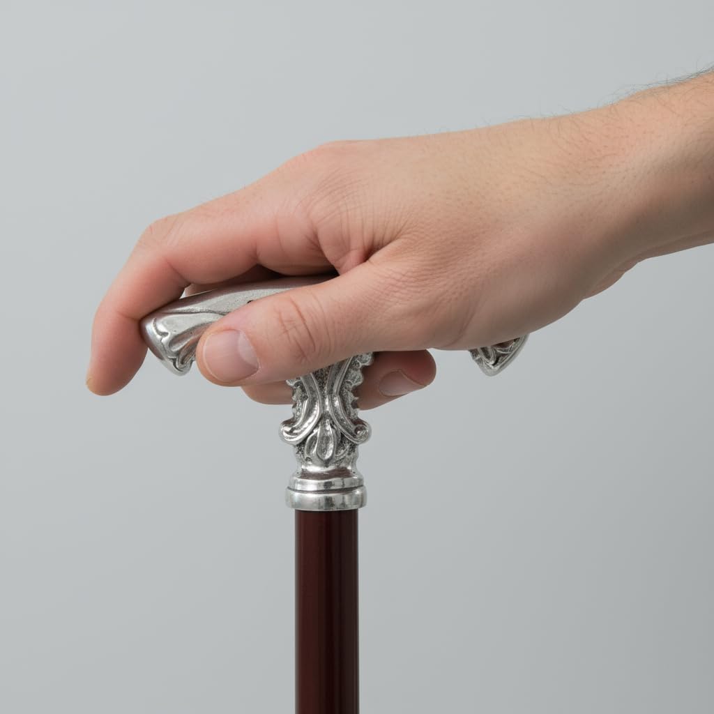 Bastone da passeggio artigianale Cavagnini – Made in Italy – Legno di faggio con maniglia in peltro lucido, personalizzabile con incisione nome – Elegante regalo per uomo e donna