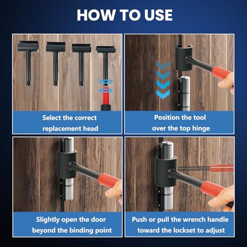 DikTalk 4-in-1 Door Hinge Adjustment Tool for Residential & Commercial, Heavy Duty Gap Adjusting Wrench with Thread Design & Rubber Handle, 0.55"/0.71"/0.91"/0.98" by DikTalk - Image 5