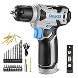 DEKO 8V Cordless Drill, Drill Set with 3/8"Keyless Chuck, Built-in LED, Type-C Charge Cable, 42pcs A