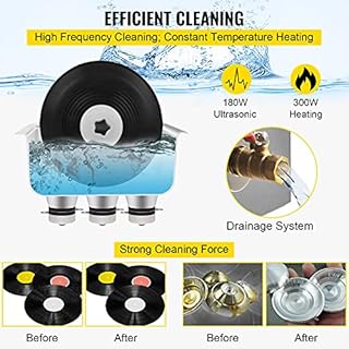 VEVOR Nettoyeur à Ultrasons pour Disque Vinyle Nettoyeur Ultrasonique Professionnel 6L 4 Disques à La Fois Machine à Ultrason Bac Inox Chauffage Commande par Bouton Nettoyage Profonde Bijoux Prothèse