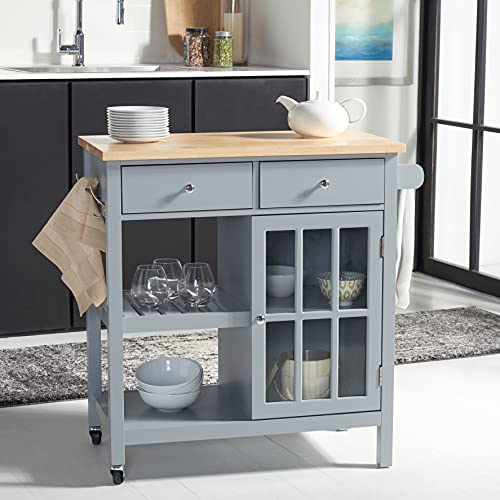 SAFAVIEH Home Collection Locklyn GreyNatural 2 Drawer Storage Trolley Kitchen Cart with Wheels