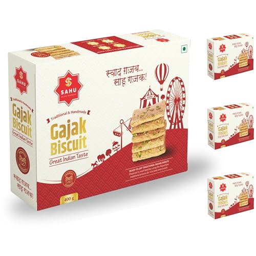 Image of SAHU GAJAK BHANDAR Khasta Gajak 1200 g| Pack of 3 x 400 g| | Sesame Jaggery, Til Gajak, Chikki Snack