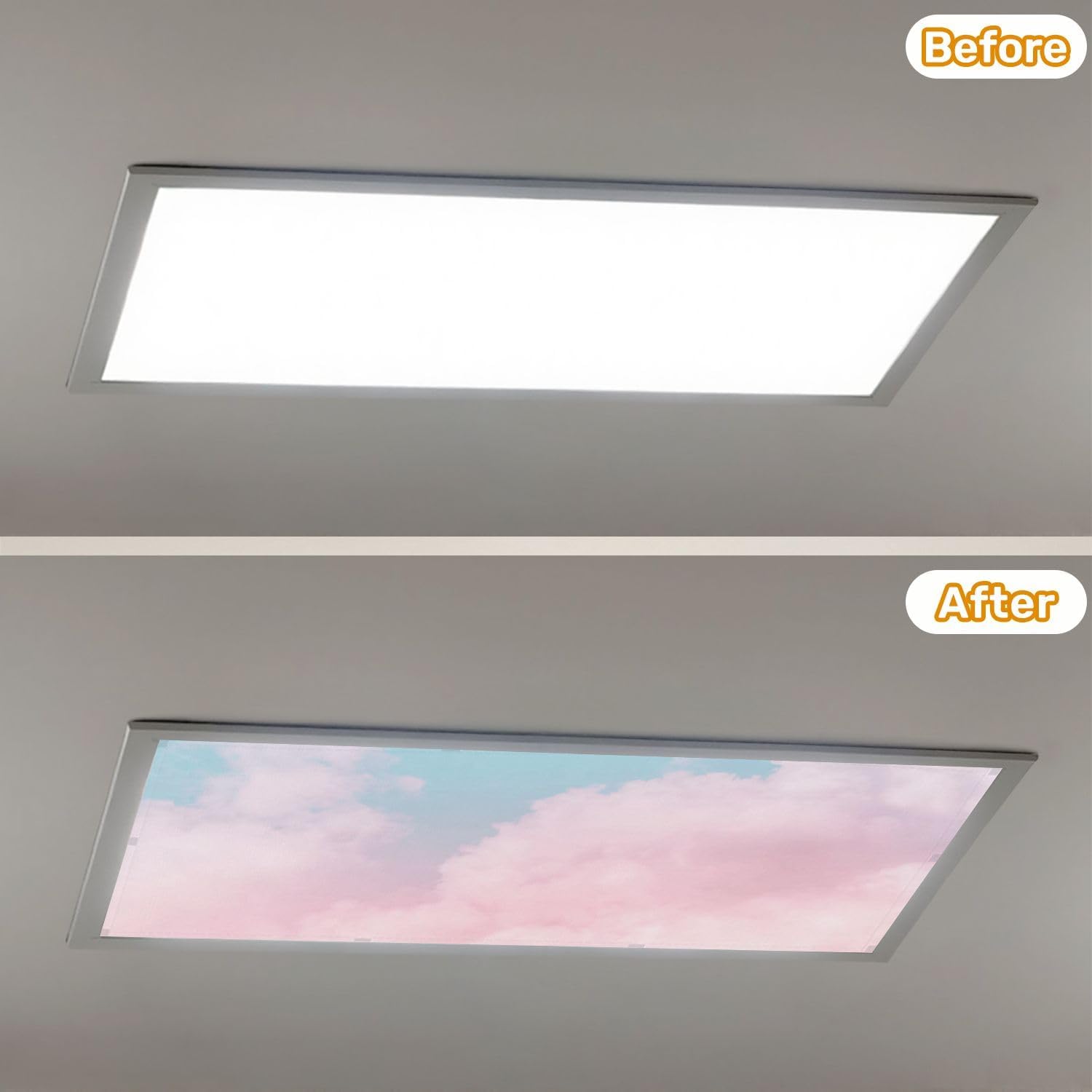 Fluorescent Light Covers for Ceiling Lights Cloud Series Colorful Cotton Candy Soft Fog Clouds Pastel Easy to Install Magnetic Light Filter for Classroom Office Hospitals School Home Decor