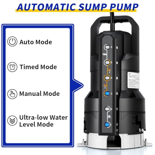Image of LANCHEZ Sump Pump with 6 Modes, Clean /Dirty Submersible Water Pump, Automatic Thermoplastic Water Removal Transfer Pump with 16FT Cord for Pools Basement Garden Pond, Medium