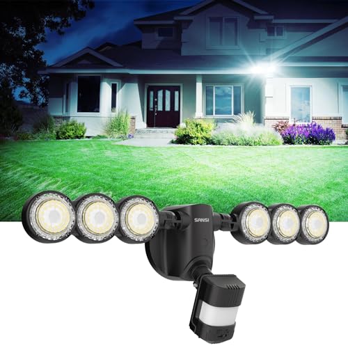 SANSI 55W 7000LM Motion Sensor Outdoor Security Lights, Super Bright 5000K Dusk to Dawn Flood Light, 320° Beam Angle, Best Outdoor Lights for Yard, IP65 Waterproof, ETL Listed, Black Black 5