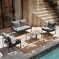 Metal Patio Furniture Set, 5-Piece Modern Patio Set with Sofa and Coffee Tables, Outdoor Furniture Set for Garden, Backyard, Balcony, Poolside (Dark Grey)