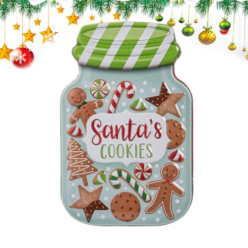 Penlimly Barattoli per biscotti natalizi con coperchio, scatola di latta natalizia con coperchio, contenitore in metallo per caramelle, calza della Befana, artigianato,