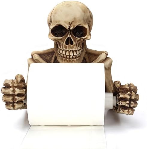 Miniatura 1 de BESTOYARD Soporte de papel higiénico de calavera Soporte de papel higiénico de Halloween, dispensador de calavera espeluznante, soporte de papel