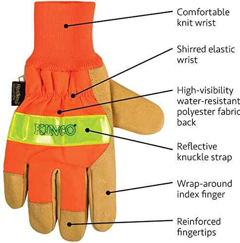 Kinco Orange Hi-Vis Lined Pigskin Leather Work Gloves (Style No. 1938Kw) #TOP1
