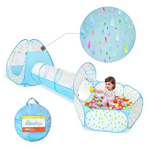 Yoobe Kids Play Tent Crawl Tunnel and Ball Pit with Basketball Hoop Playhouse for Toddlers Child (Raindrop)
