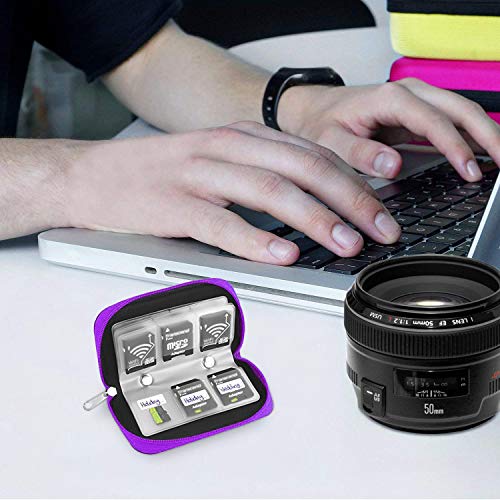 Memory Card Case, Wovte Portable 8 Pages And 22 Slots Sd Sdhc Mmc Cf Micro Sd Memory Camera Card Case Holder Pouch Zippered Storage Bag (Purple) #TOP6