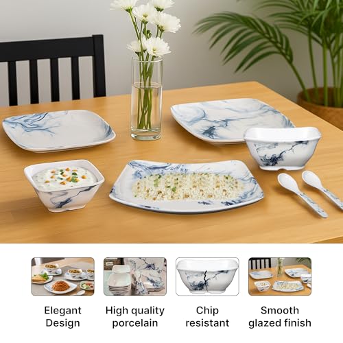 Image of Thermador Pack of 12 Melamin Dinner Set Blue White | Dinner Sets | Kitchen Set for Home Kitchen Items | Utensils Set | Perfect for Gifts | Size 12pc | Stylish Design Pack Size 12
