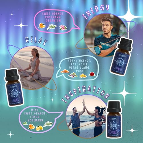 SALUBRITO Ätherisches Öle Set, Natürliche Aromatherapie Duftöle Set für Diffuser, Glücklich, Energie, Entspannung, Atmen, süßer Traum, Ätherische Ölmischungen Geschenkset für Frauen und Männer