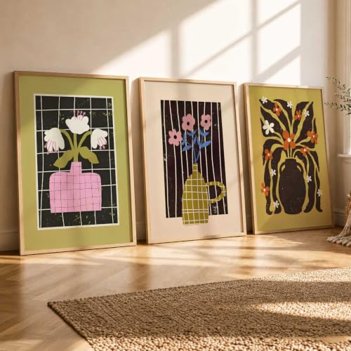 Image of kotart Boho Art Home Decoration Painting | Aesthetic Paintings With Frame For Living Room Bed Room Hotel Wall Decor Digital Reprint Set of 3 (14x20 Inch)