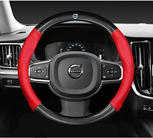 ボルボ ステアリングカバー ハンドルカバー ホイールカバー V60 V90 S90 Xc40 Xc90 C70 Xc60 S60l S60専用ロゴ カーボン調 本革 メッシュデザインステアリング内装パーツ 車内装38 Mサイズ ブラック レッド ワインレッド ブラウン ダークブラウン 並行輸入品 人気商品
