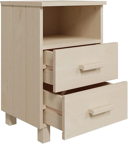 Miniatura 39 de vidaXL - 2 armarios de noche de madera maciza blanca HAMAR | Mesitas de noche de 15.7 x 13.8 x 24.4 pulgadas con dos cajones y compartimento abierto