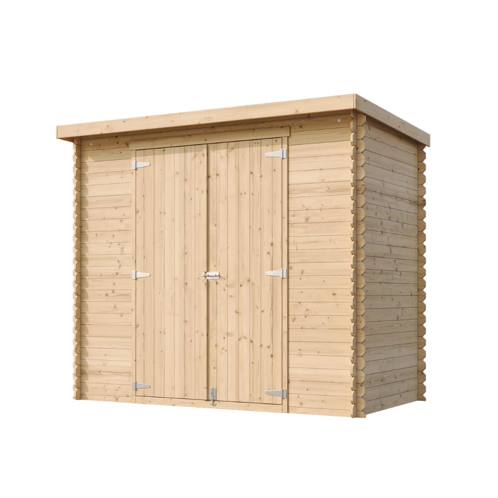 TIMBELA M310C1 Gartenhaus aus Holz 2,63 m², Kiefer/Fichte, Geräteschuppen mit 19 mm Wandstärke, Gerätehaus aus Holz für Gartenwerkzeug und Fahrräder, Doppeltür, Ohne Boden