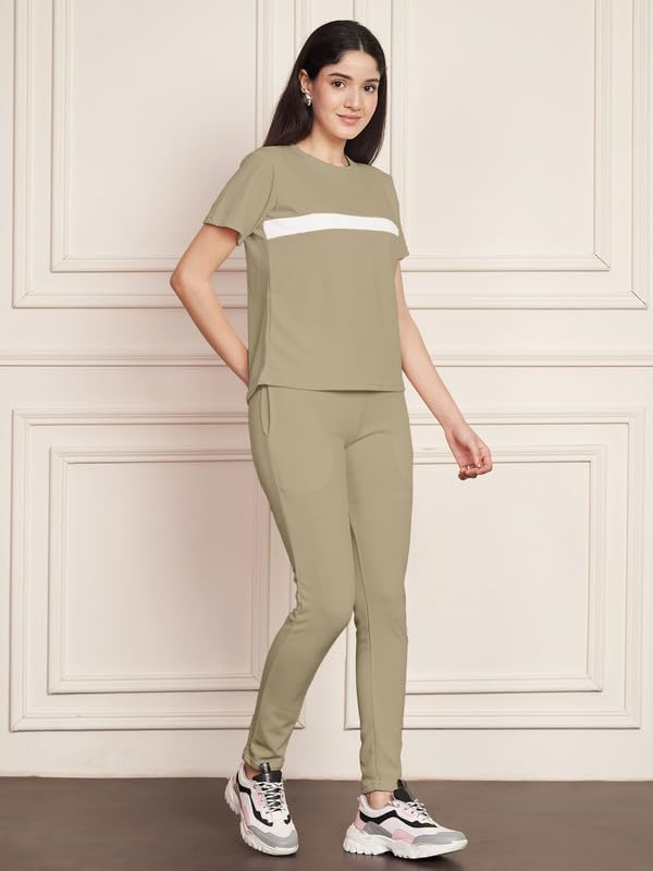 Image of DTR FASHION Polyester Blend Front Taped Tracksuit | Night Wear Suit For Women