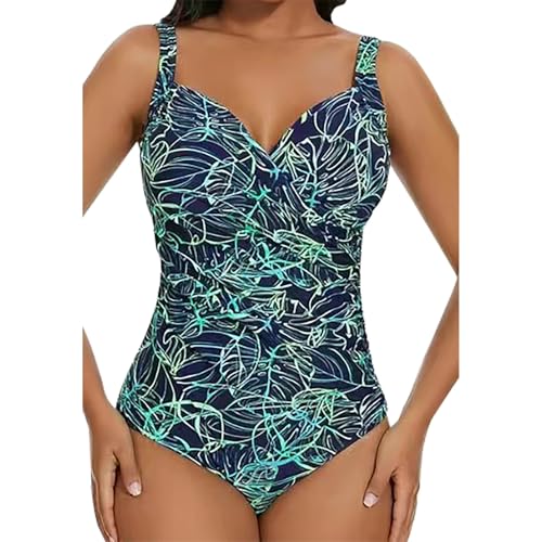 Genérico Trajes de Baño Mujer Push Up Bañador Talla Grande Solid Color V Neck High Waisted with Top and Top Straps Bañador Negro Mujer Reductor Bañadores Reductores (Green,M)