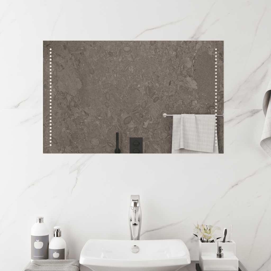 Lustro łazienkowe LED, 80 x 50 cm, wodoszczelne, IP65, interfejs USB, grubość 4 mm, kabel 1,5 m, łącznie z hakami do oświetlenia łazienki i lustra kosmetycznego