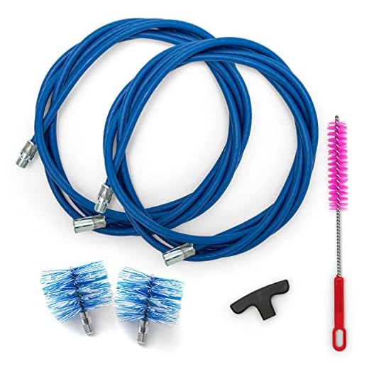 BARETTO Kit de Limpieza de Estufas de Pellets, Kit Deshollinador Estufa Pellets con Extensión de 6 Metros con Curva de 90°, 2 Cepillos Estándar de Nylon 80 mm y 100 mm (6 M)