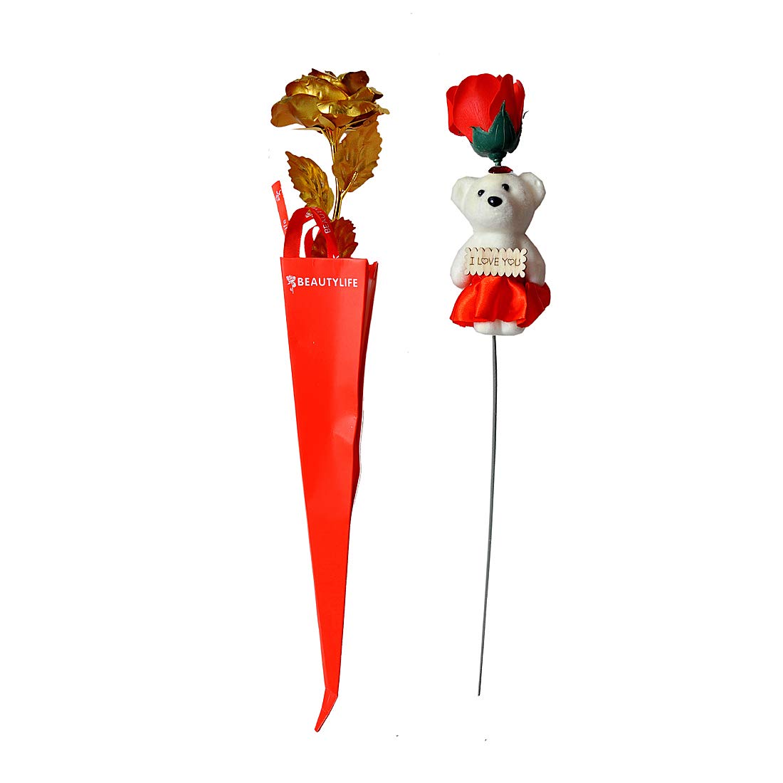Gold Rose Teddy Rose - Best Gift On Valentine's Day, Rose Day. Gold Dipped Rose (Pack of 2)-image-36