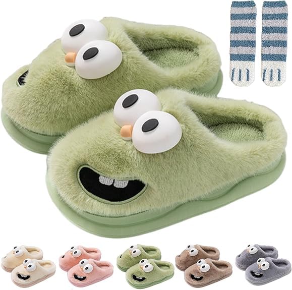 Kissing Slippers Tongue, 3D Big Eye Dog Kissing Slippers Plush Thick Fun Cartoon Plush for Couples Comfy House Shoes