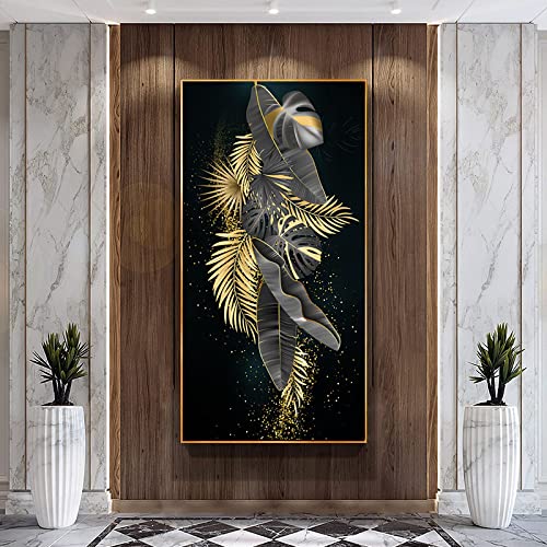 Tableau moderne noir et or de 60x120cm sans cadre pour salon