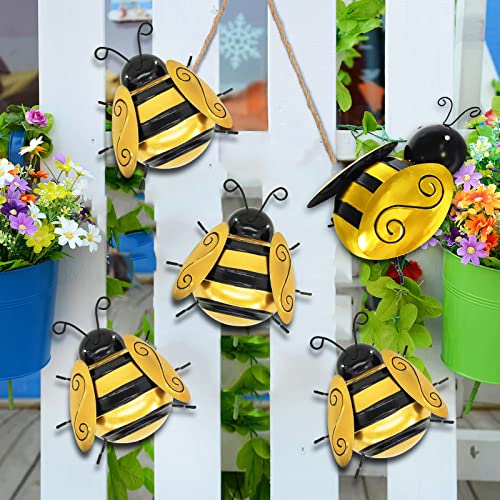 Maclaronx Golden Metal Bumble Bee Yard Art Wall Decor, 3D Iron Rustic Fence Outdoor Garden Accents Sculpture Hanging Decorations Lawn Home Indoor Ornaments (Set Of 4) #TOP2