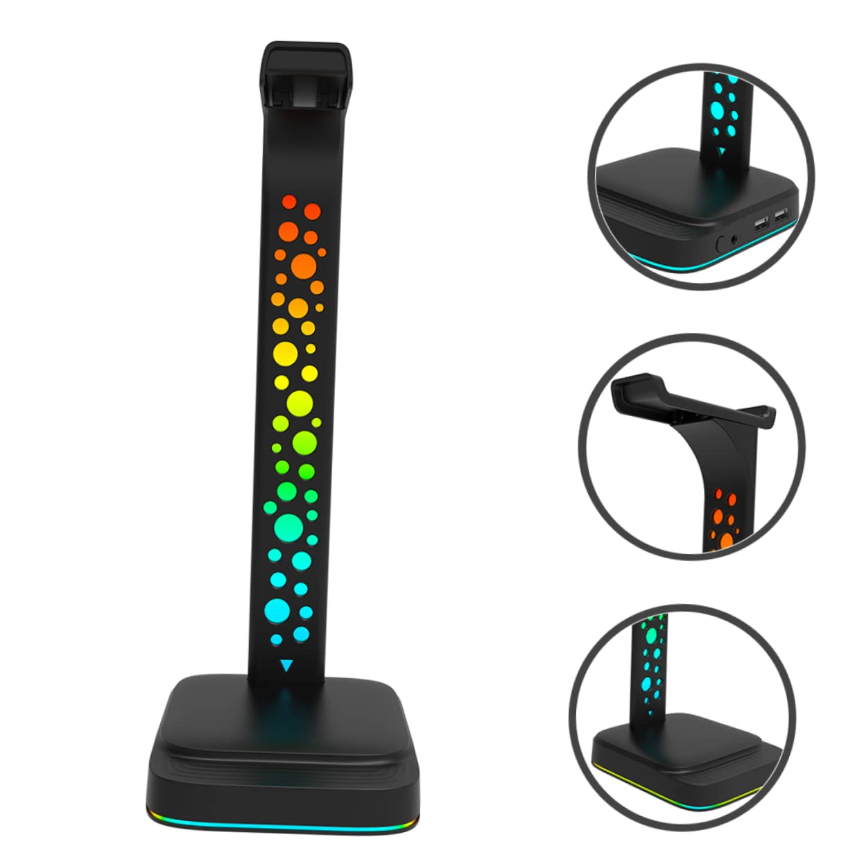 NUOBESTY Supporto Cuffie Gaming Rgb da Scrivania in Abs Nero | Doppia Porta Usb, Design Multifunzione, Trasmissione Dati, per Desktop e PC Gaming