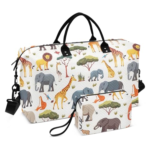 Large Travel Duffel Bag Sports Tote Gym Bag Overnight Weekender Bags African Animals Carry On Luggage with Toiletry Bags