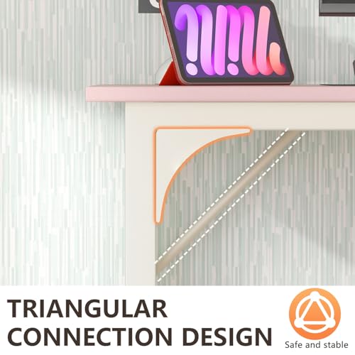 Image of BestOffice Computer Desk,Home Office Desk, Modern Simple Style for Home Office Study Writing (Pink, 32 Inch)