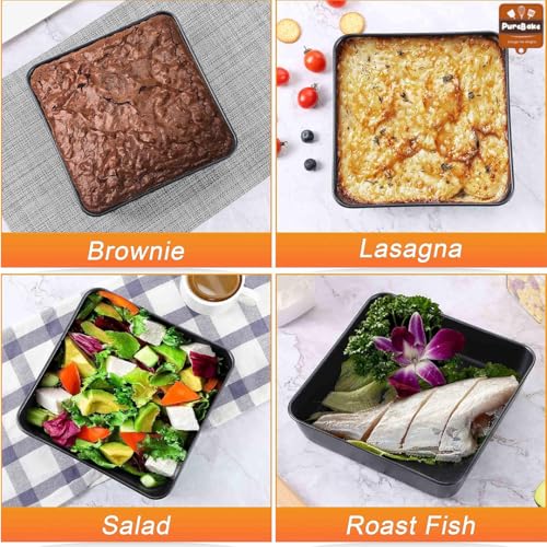 Image of PureBake Square Cake Tin for Baking, Cake Tray, 9 Inch, Pack of 1, Carbon Steel, Bakeware Non-Stick, Premium SGS Certified, Cake Mould for Oven & Microwave