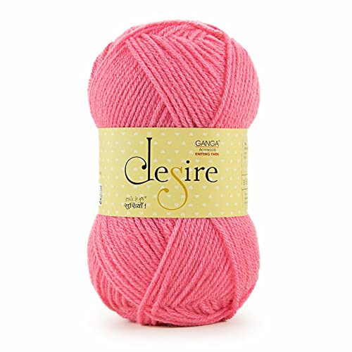 Image of Ganga Acrowools Desire Acrylic Hand Knitting and Crochet Yarn. Pack of 1 Ball - 100 Gm, Pink - Shade No - Dsr037