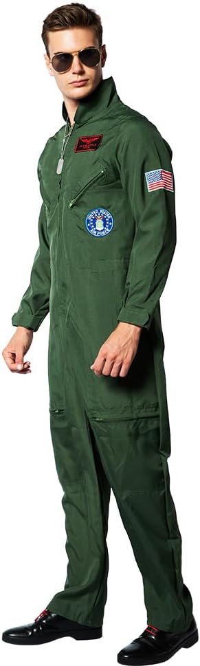 EraSpooky Men Pilot Costume Aviator Fancy Dress Halloween Party Cosplay Outfit for Adult