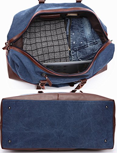 BAOSHA Oversized Canvas PU Leather Travel Tote Duffel Bag Weekender Overnight Bag (Black)