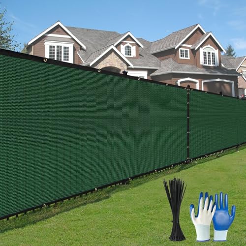 Privacy Fence Screen,with Gloves, 5X50FT Heavy Duty 220GSM 98% Blockage Privacy Screen Fence for Outdoor Wall Garden Yard Backyard (Dark Green)