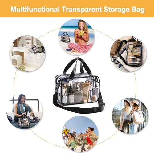 Clear Toiletry Bag for Women with Zipper–Clear Makeup Bag with Shoulder Strap & Handheld Handles – Stadium Bags for Women with Wet/Dry Compartments for Concerts, Travel, Work & Sports3