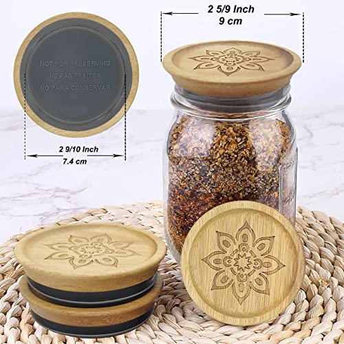 Yeebeca 12 Pcs Mason Jar Lids, Wide Mouth Wooden Storage Lid Set For Ball, Weck Jar, Suitable For All Bottles With A Round Mouth Of 2 4/5 In, Reusable Round Canning Lids Lid With Silicone Sealing Ring #TOP1