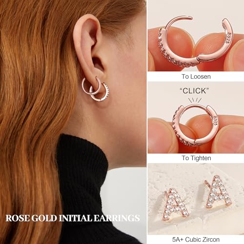 Ritach Hoop Earrings for Women - Rose Gold Earrings Stacks Rose Gold Hoop Earrings for Women Huggie Earring Stud Earring Set Initial F Hypoallergenic Earrings for Girls Teen Girl Gifts Trendy Stuff — view 5